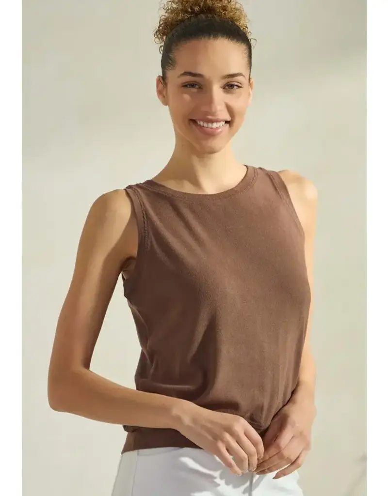 Ribbed Viscose Crew Neck Loose Fit Tank