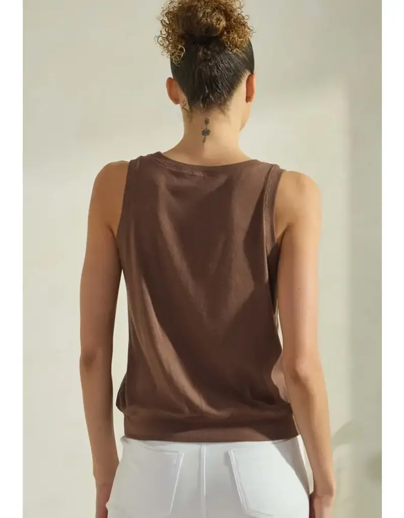 Ribbed Viscose Crew Neck Loose Fit Tank