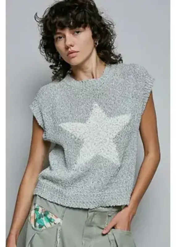 Popcorn Rib Star Print Sleeveless Top
