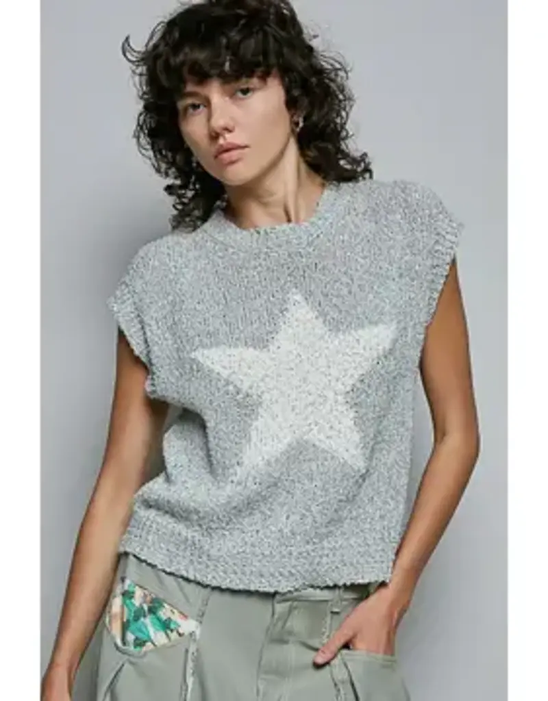 Popcorn Rib Star Print Sleeveless Top