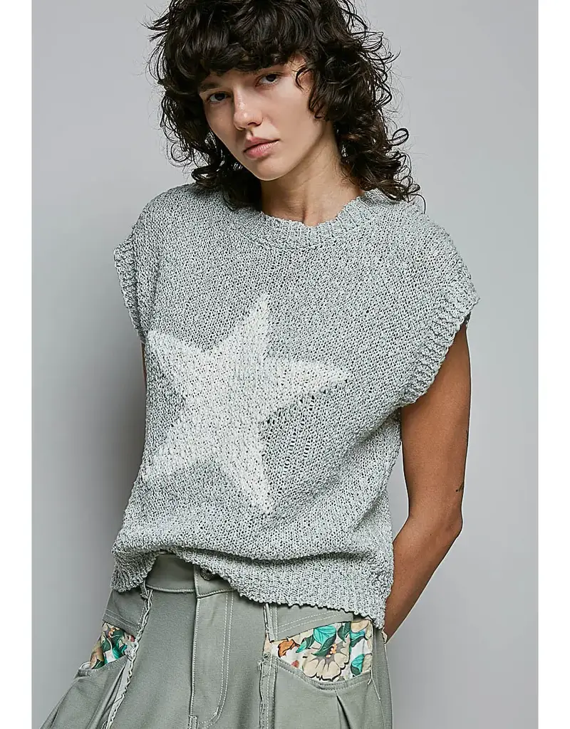 Popcorn Rib Star Print Sleeveless Top