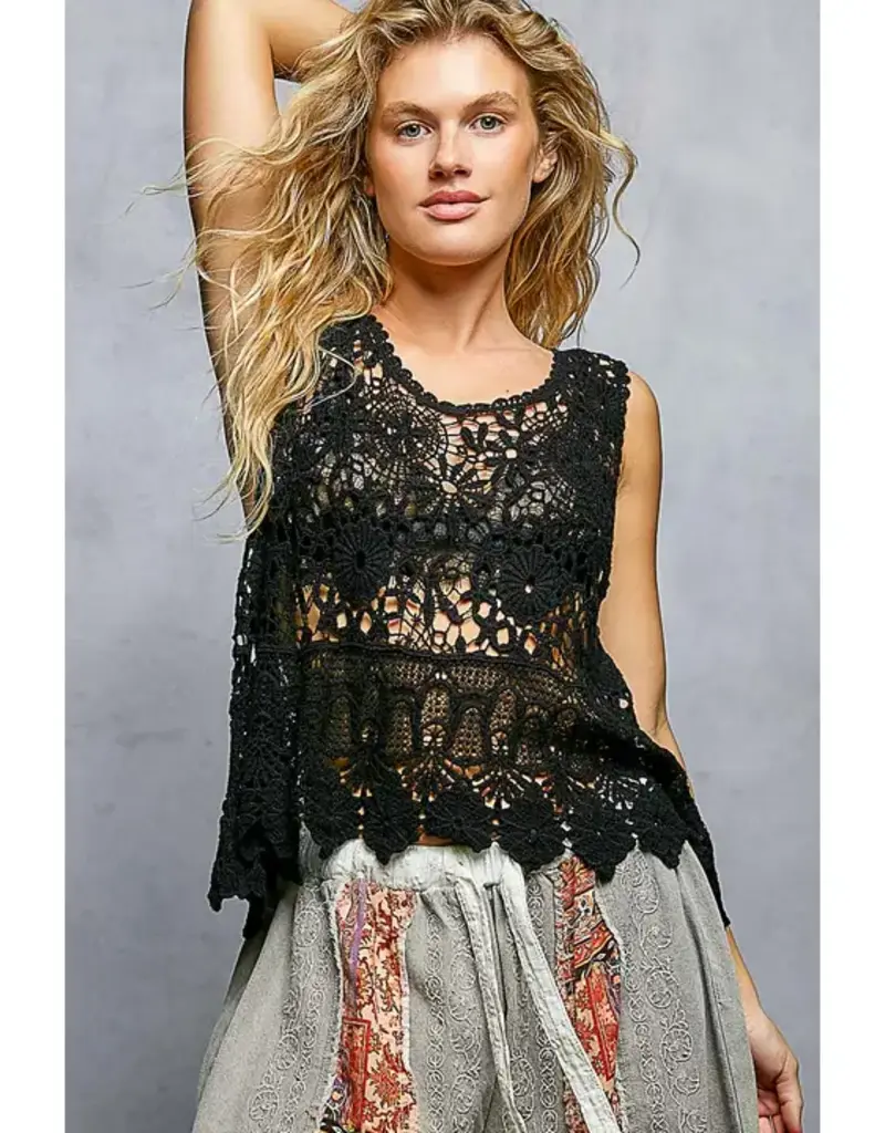 Cynthia Crochet Scalloped Trim Top