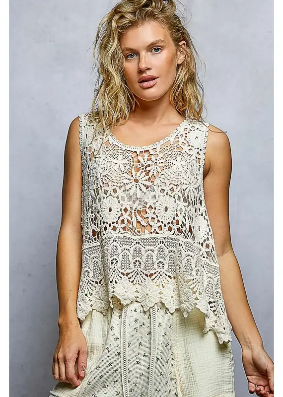 Cynthia Crochet Scalloped Trim Top Also available in Black