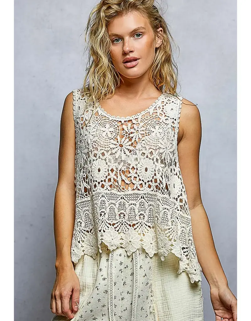 Cynthia Crochet Scalloped Trim Top