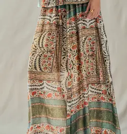 Botanical Bird Print Tencel Maxi Skirt