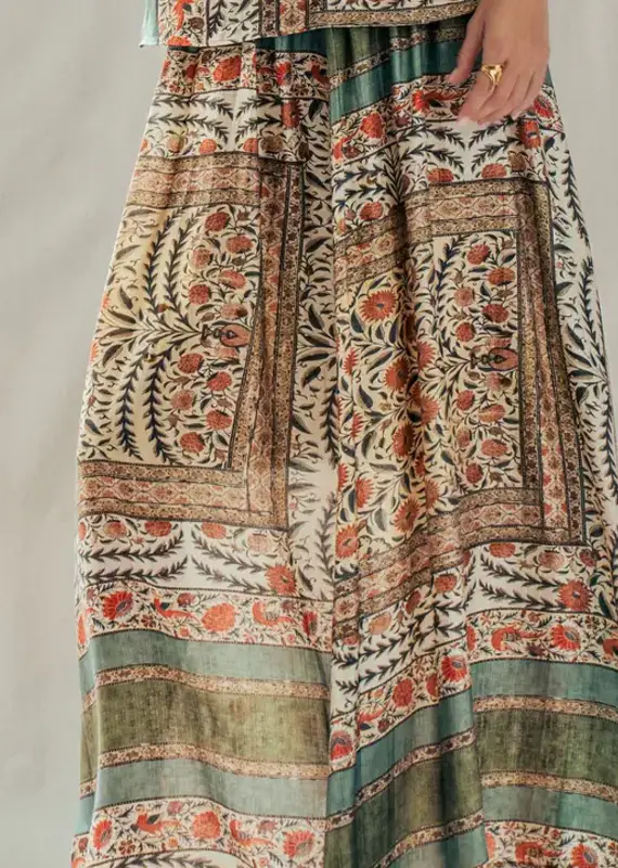 Botanical Bird Print Tencel Maxi Skirt