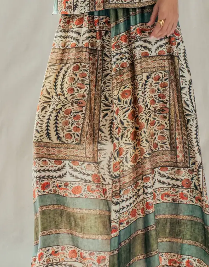 Botanical Bird Print Tencel Maxi Skirt