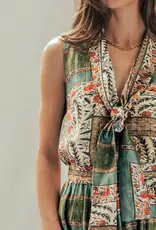 Botanical Bird Print Tie-Front Top