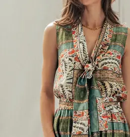 Botanical Bird Print Tie-Front Top