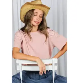 Amy Loral Applique Detail Top - Available in Blush & White