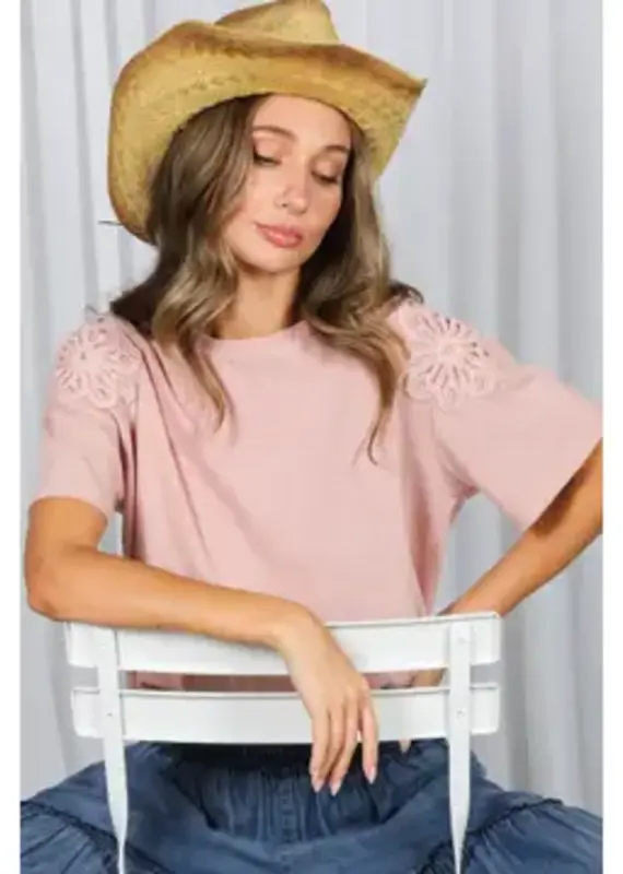Amy Loral Applique Detail Top - Available in Blush & White