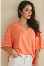 Ivy Soft V-Neck Top with Contrast Stitching