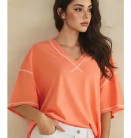 Ivy Soft V-Neck Top with Contrast Stitching