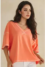 Ivy Soft V-Neck Top with Contrast Stitching