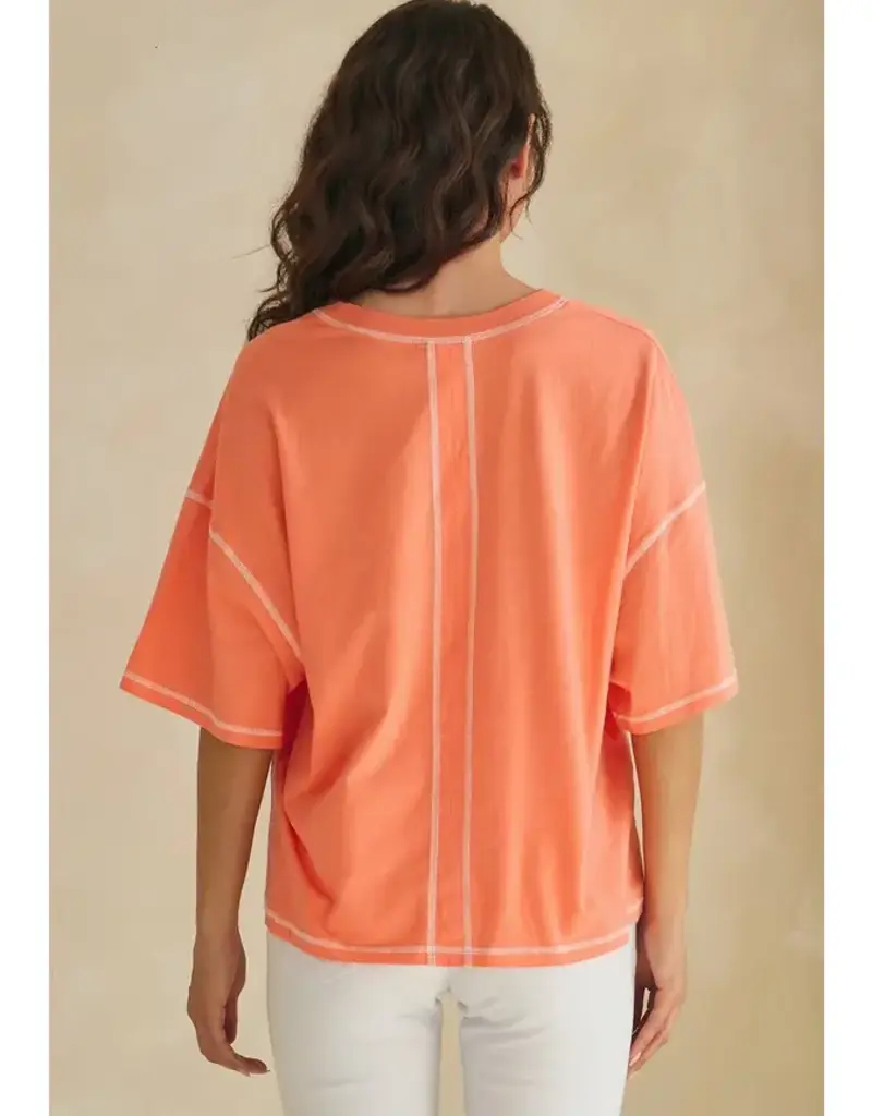 Ivy Soft V-Neck Top with Contrast Stitching