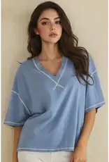 Ivy Soft V-Neck Top with Contrast Stitching