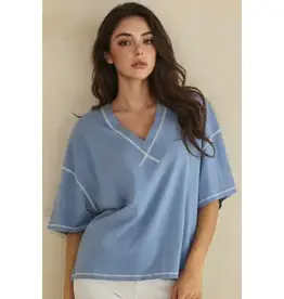 Ivy Soft V-Neck Top with Contrast Stitching