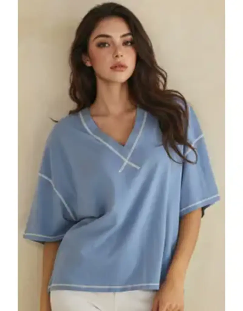 Ivy Soft V-Neck Top with Contrast Stitching