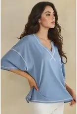 Ivy Soft V-Neck Top with Contrast Stitching