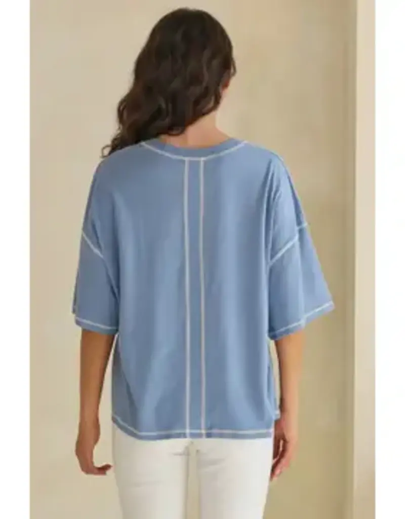 Ivy Soft V-Neck Top with Contrast Stitching