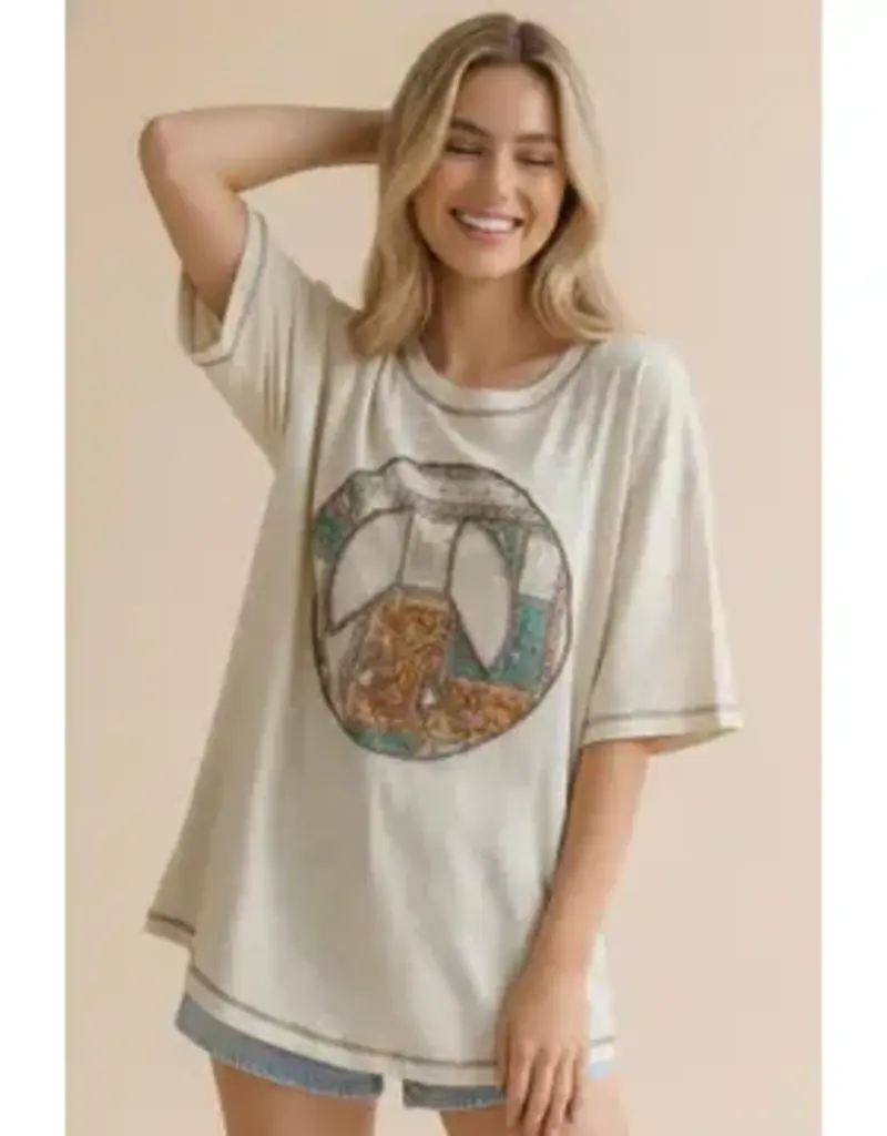 Peace Patch Slub Knit Color Block Top