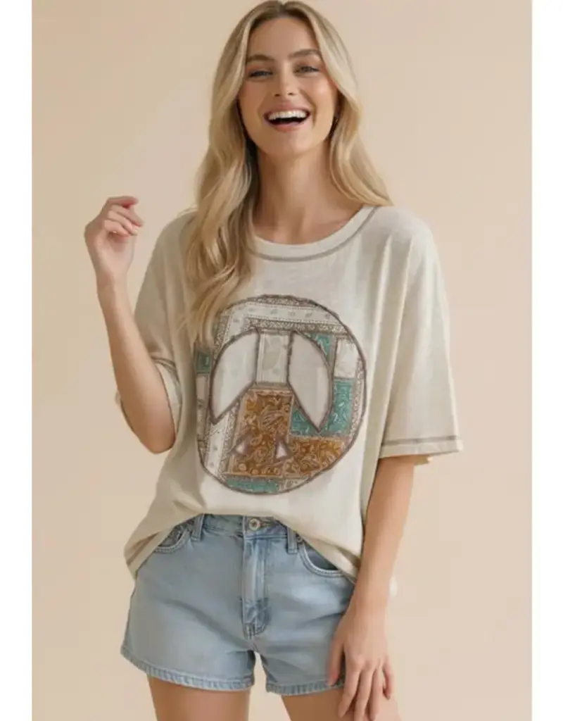 Peace Patch Slub Knit Color Block Top