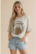 Peace Patch Slub Knit Color Block Top