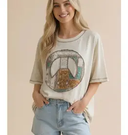 Peace Patch Slub Knit Color Block Top