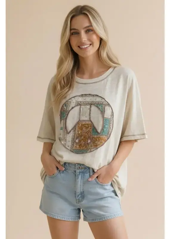 Peace Patch Slub Knit Color Block Top