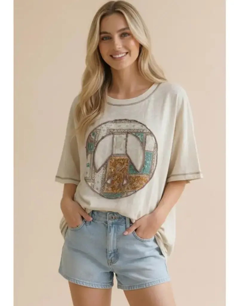 Peace Patch Slub Knit Color Block Top