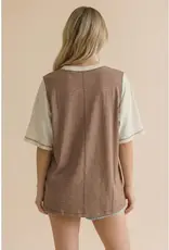Peace Patch Slub Knit Color Block Top
