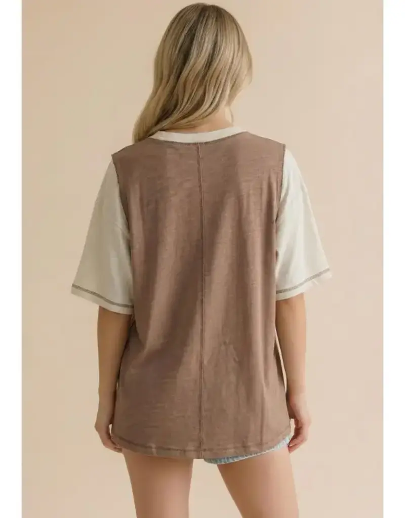 Peace Patch Slub Knit Color Block Top