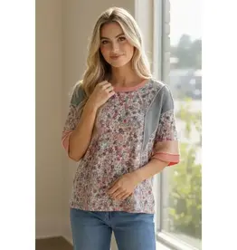 Presley Printed Color Block Half Sleeve Top