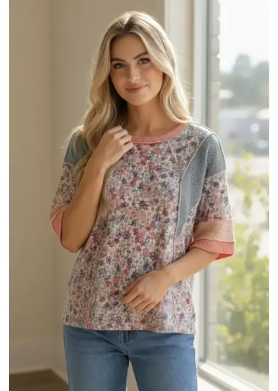 Presley Printed Color Block Half Sleeve Top