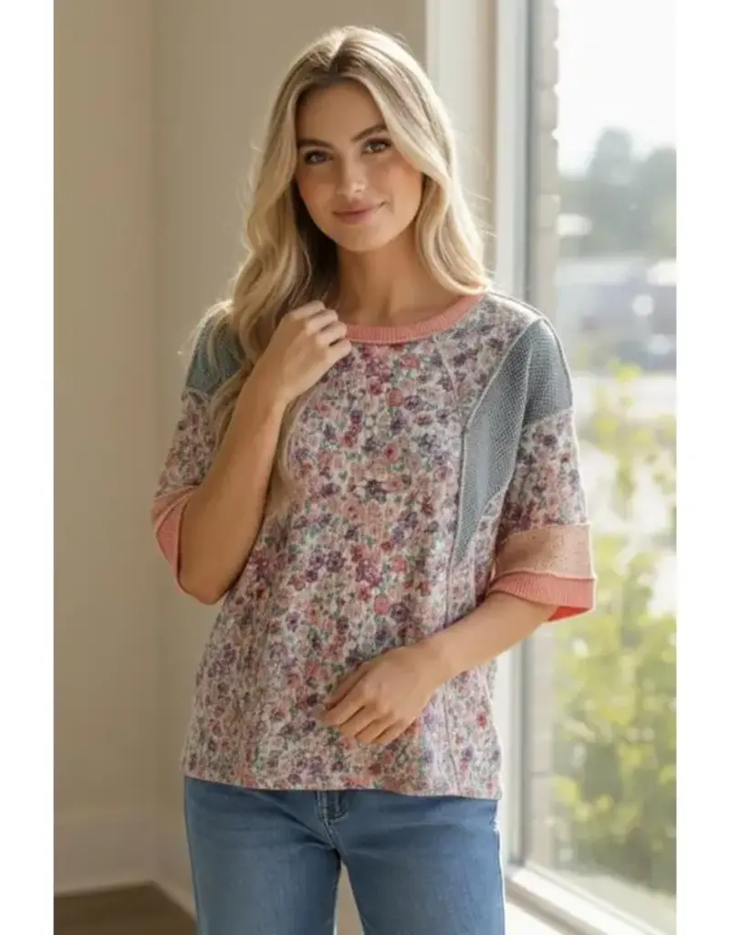 Presley Printed Color Block Half Sleeve Top