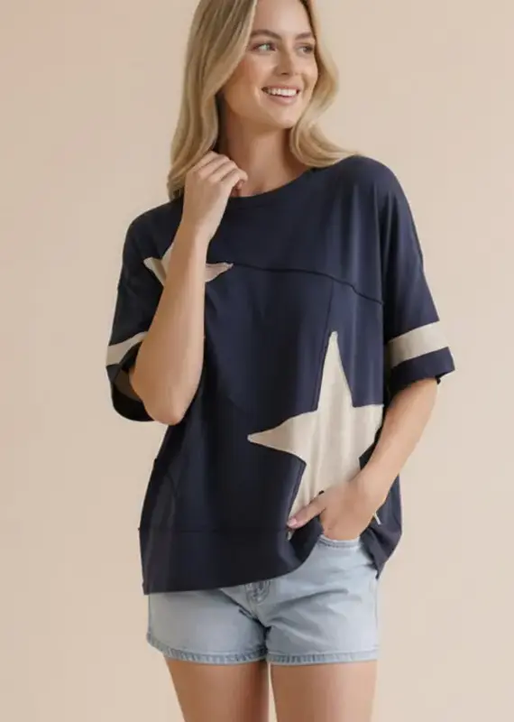 Star Patchwork Slub Knit Top