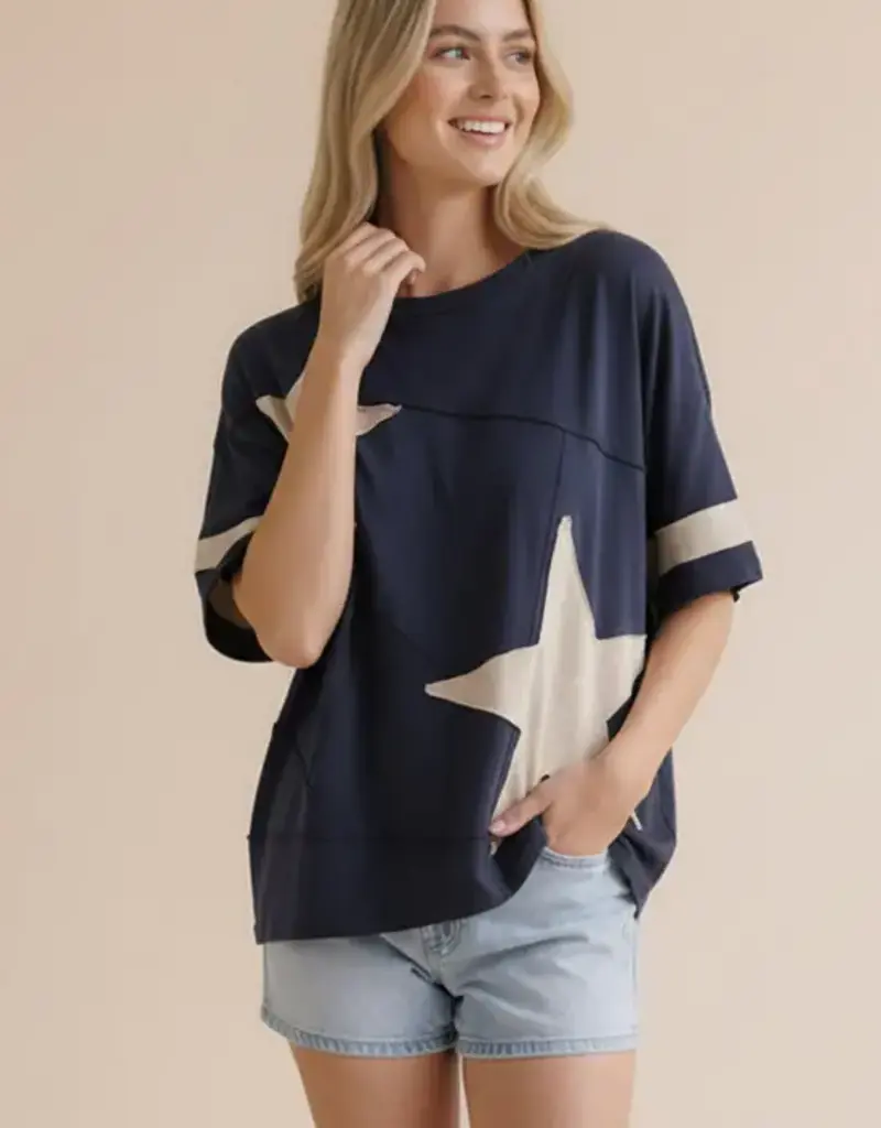 Star Patchwork Slub Knit Top