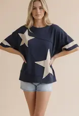 Star Patchwork Slub Knit Top