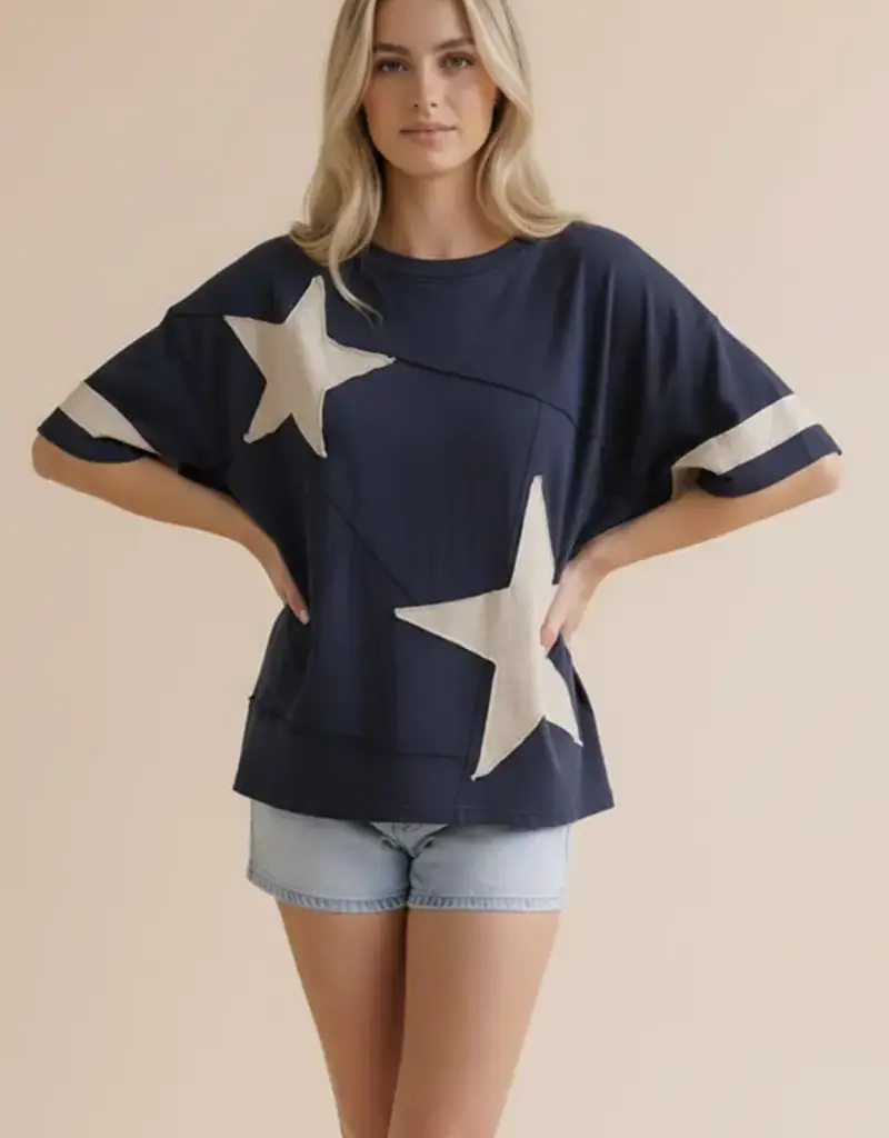 Star Patchwork Slub Knit Top