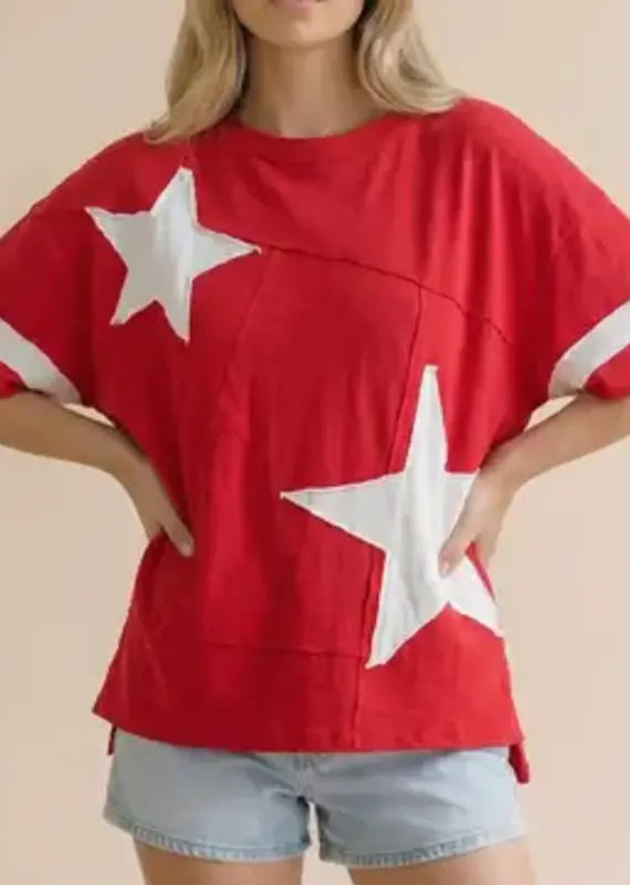 Star Patchwork Slub Knit Top