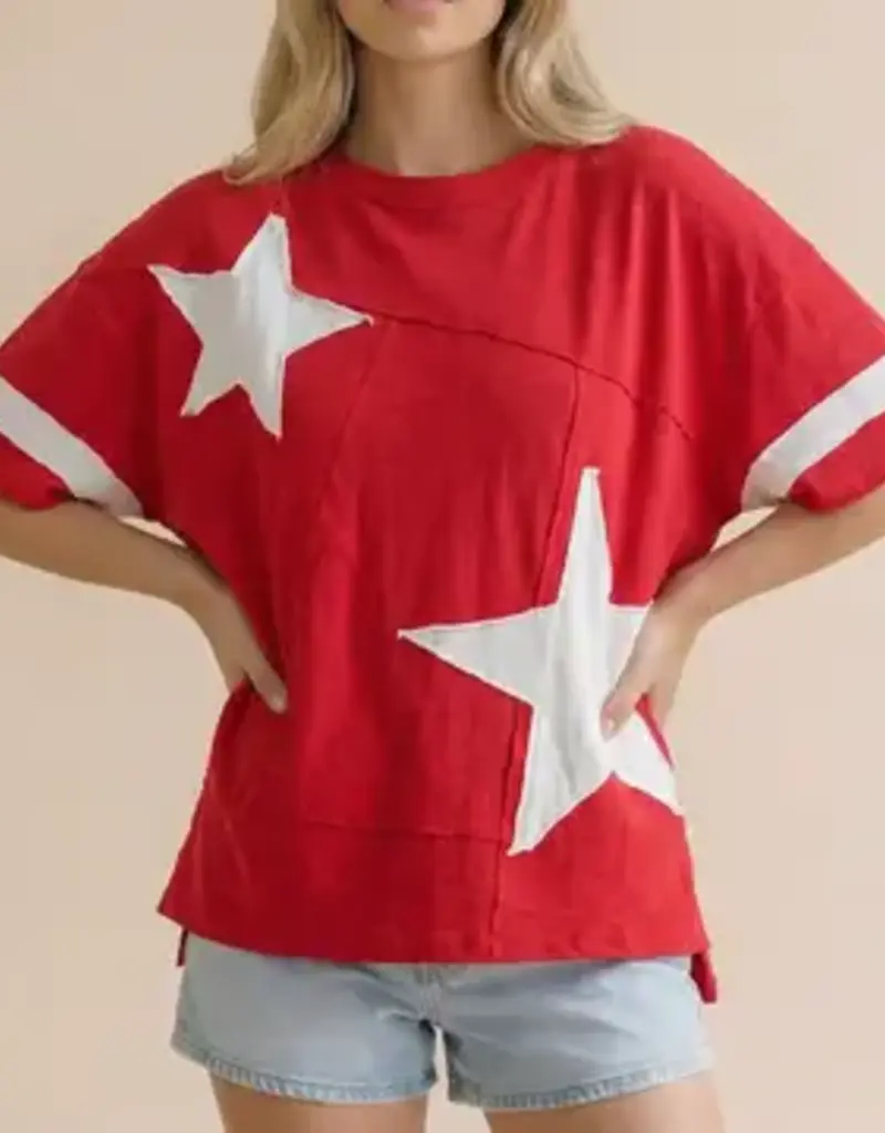 Star Patchwork Slub Knit Top