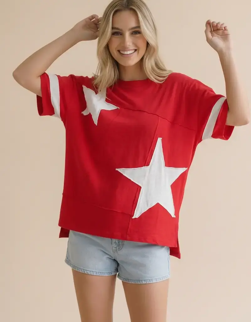 Star Patchwork Slub Knit Top