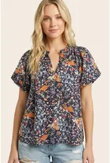 Frilled Puff Sleeve Floral Printed Top