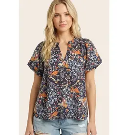 Frilled Puff Sleeve Floral Printed Top