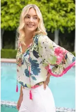 Floral Top Tassle Front and Fringe Bell Sleeve