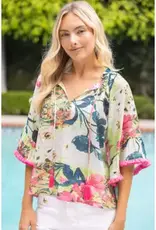 Floral Top Tassle Front and Fringe Bell Sleeve