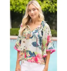 Floral Top Tassle Front and Fringe Bell Sleeve