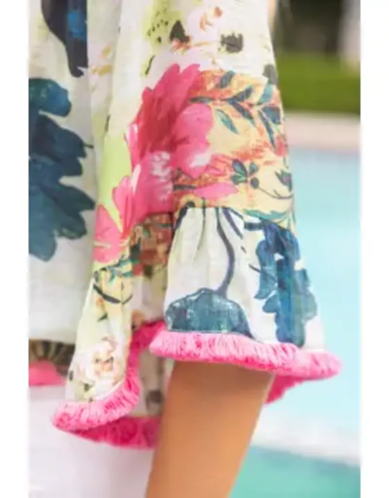 Floral Top Tassle Front and Fringe Bell Sleeve