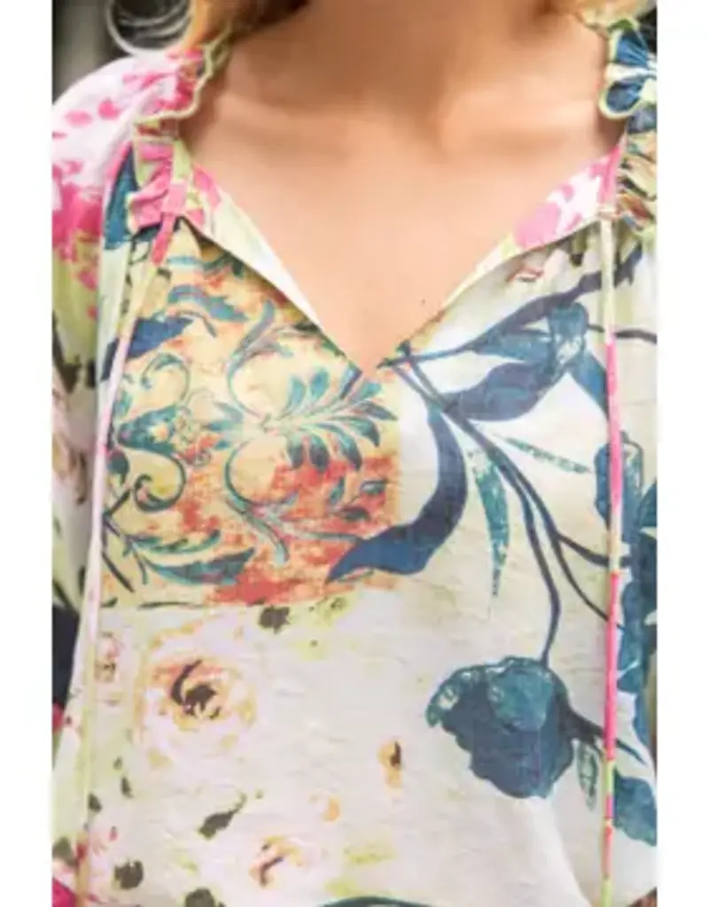 Floral Top Tassle Front and Fringe Bell Sleeve