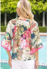 Floral Top Tassle Front and Fringe Bell Sleeve